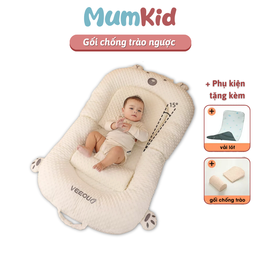 Gối chống trào ngược cao cấp MumKid, Đệm ngủ chống trào ngược giúp định hình sống lưng cho bé - MK063