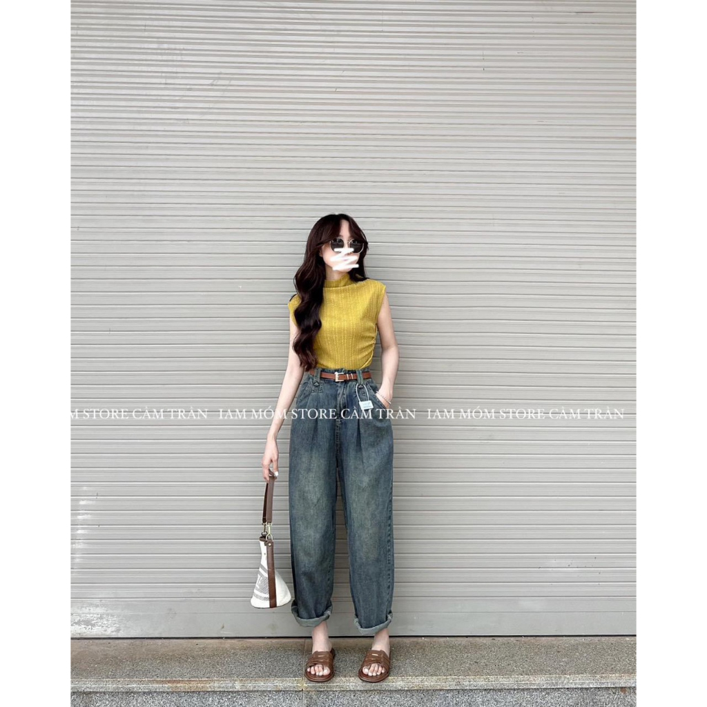 Quần jean bò baggy ống suông rộng xuông nữ jeans rin cạp cao