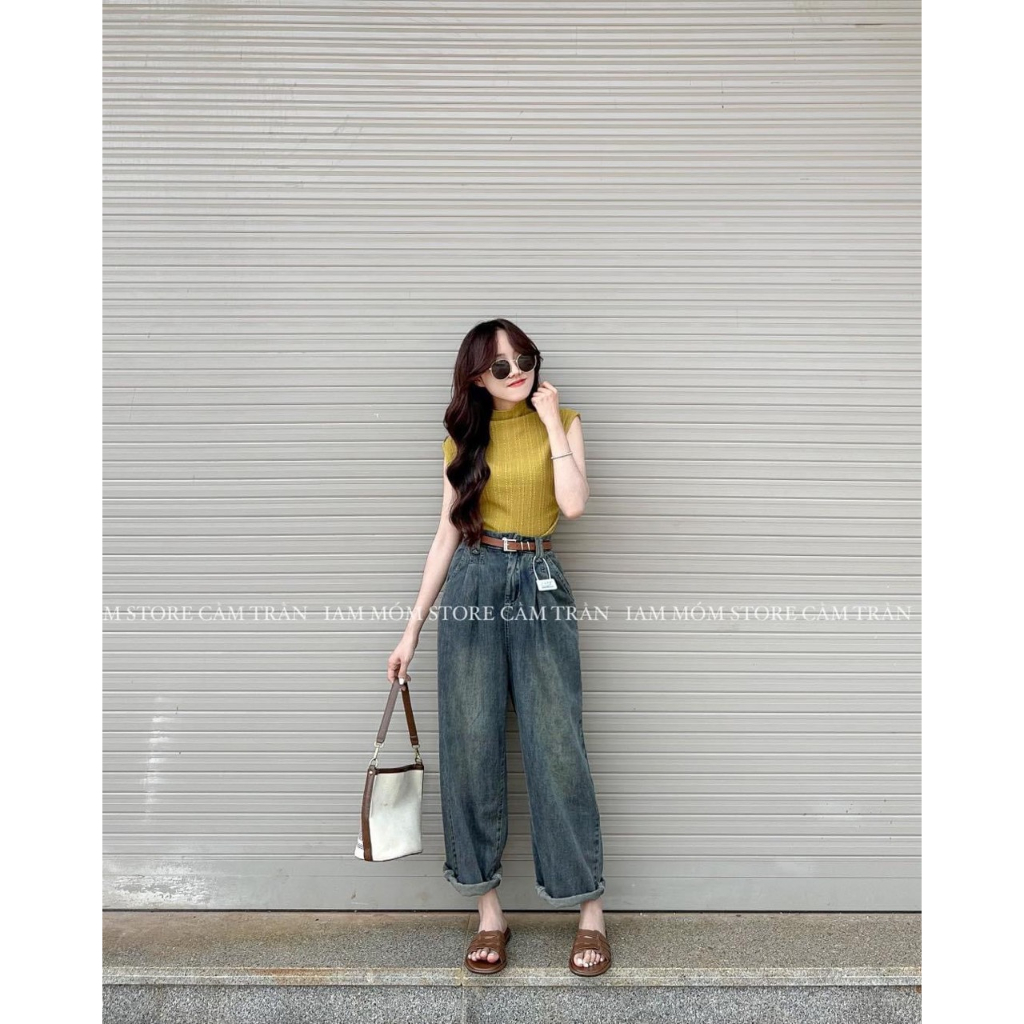 Quần jean bò baggy ống suông rộng xuông nữ jeans rin cạp cao