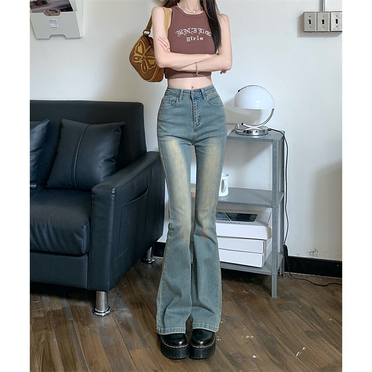 Quần Jeans Nữ Ống Loe , Quần Bò Nữ Ống Loe Màu Màu Xanh Cổ Điển TL35