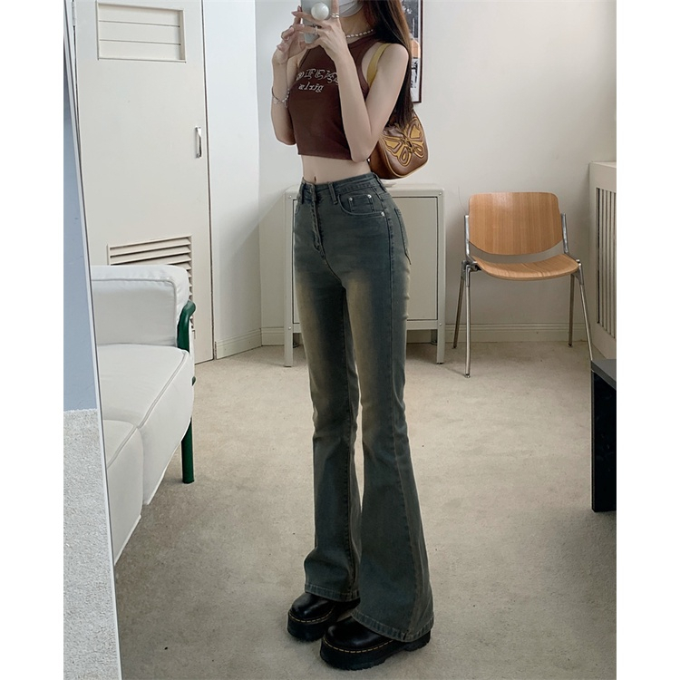 Quần Jeans Nữ Ống Loe , Quần Bò Nữ Ống Loe Màu Màu Xanh Cổ Điển TL35
