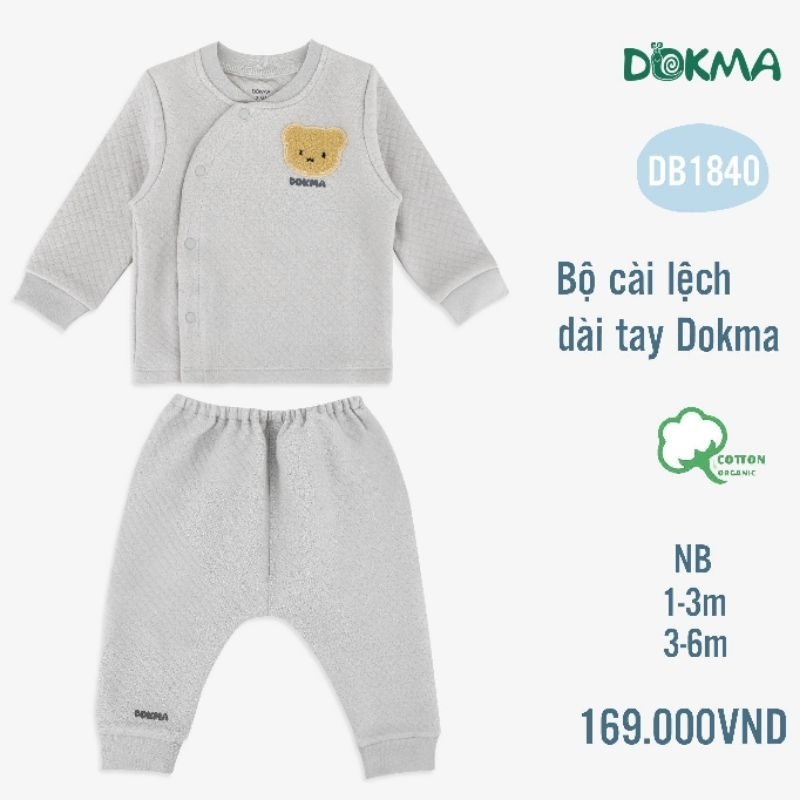 Bộ sơ sinh trần bông cài lệch Dokma bé trai, bé gái DB1840