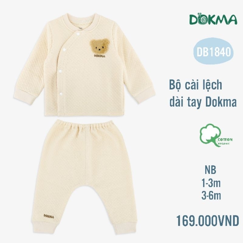 Bộ sơ sinh trần bông cài lệch Dokma bé trai, bé gái DB1840