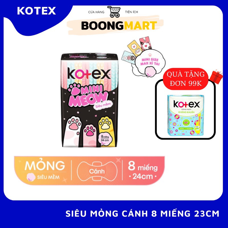 Băng vệ sinh mini meow Kotex siêu mỏng cánh 8 miếng