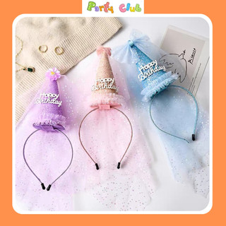 Bờm cài tóc happy birthday vải voan công chúa