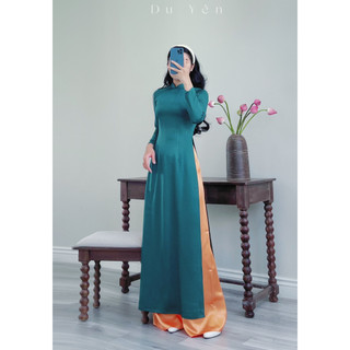 Áo dài lụa tây thi truyền thống, áo dài thiết kế Du Yên,BST áo dài Thụy anh xanh cổ vịt