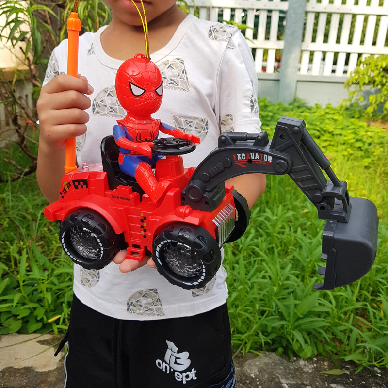Đồ chơi Người Nhện Spirder Man lái xe Múc, xe Ủi  có cán treo, đèn và nhạc vui nhộn - Đồ chơi MiniKids
