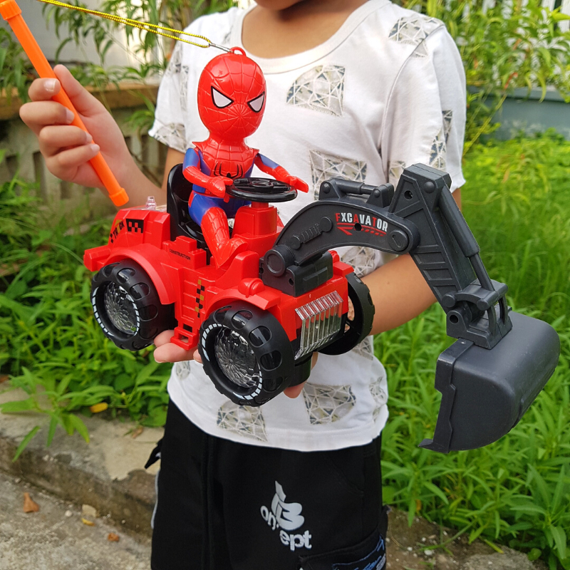 Đồ chơi Người Nhện Spirder Man lái xe Múc, xe Ủi  có cán treo, đèn và nhạc vui nhộn - Đồ chơi MiniKids
