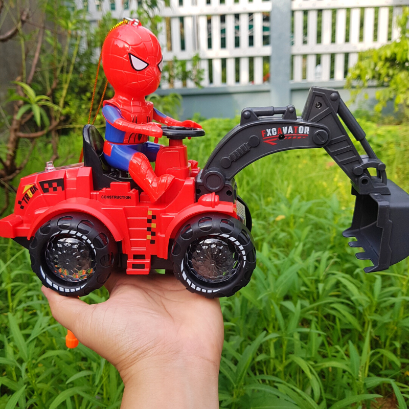 Đồ chơi Người Nhện Spirder Man lái xe Múc, xe Ủi  có cán treo, đèn và nhạc vui nhộn - Đồ chơi MiniKids