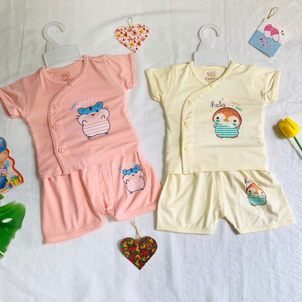 Bộ Cài Lệch Sơ Sinh Tay ngắn Thun Lạnh 4 màu MTK