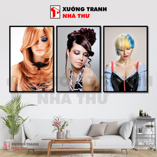 Bộ 3 tranh salon tóc nam nữ dán tường trang trí - tranh decor hair salon tiệm tóc nhiều mẫu mã