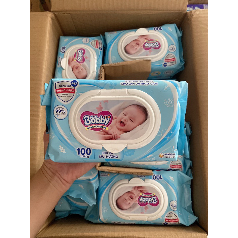 Khăn ướt cho bé Bobby không mùi 100 tờ