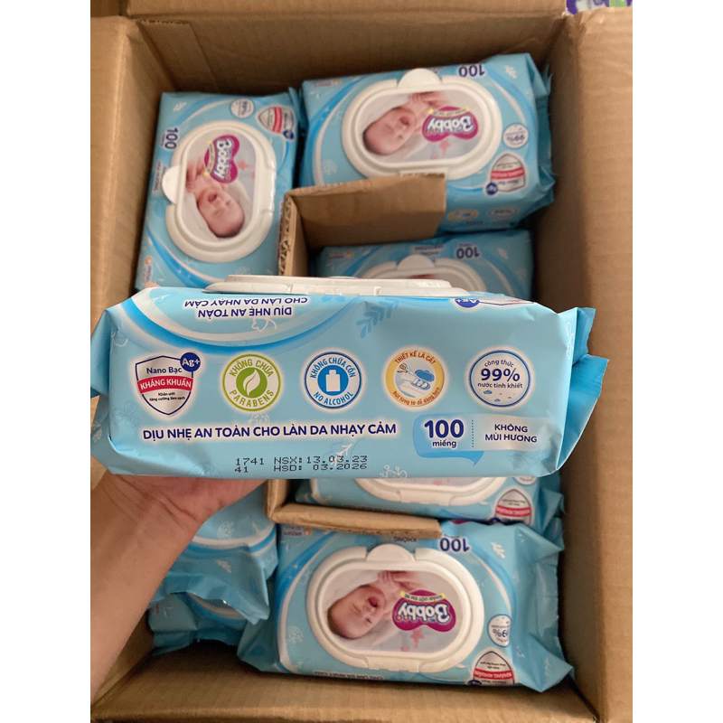 Khăn ướt cho bé Bobby không mùi 100 tờ