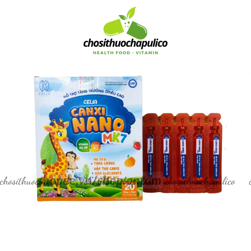 Siro Canxi nano K2 CELIA CANXI NANO MK7 Bổ sung Canxi D3 K2 Mk7 cho bé giúp xương chắc khỏe phát triển chiều cao