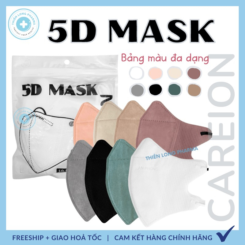 Khẩu trang 5D Thái Lan, mask CAREON kháng khuẩn, nhiều màu lạ siêu đẹp, combo 200 chiếc