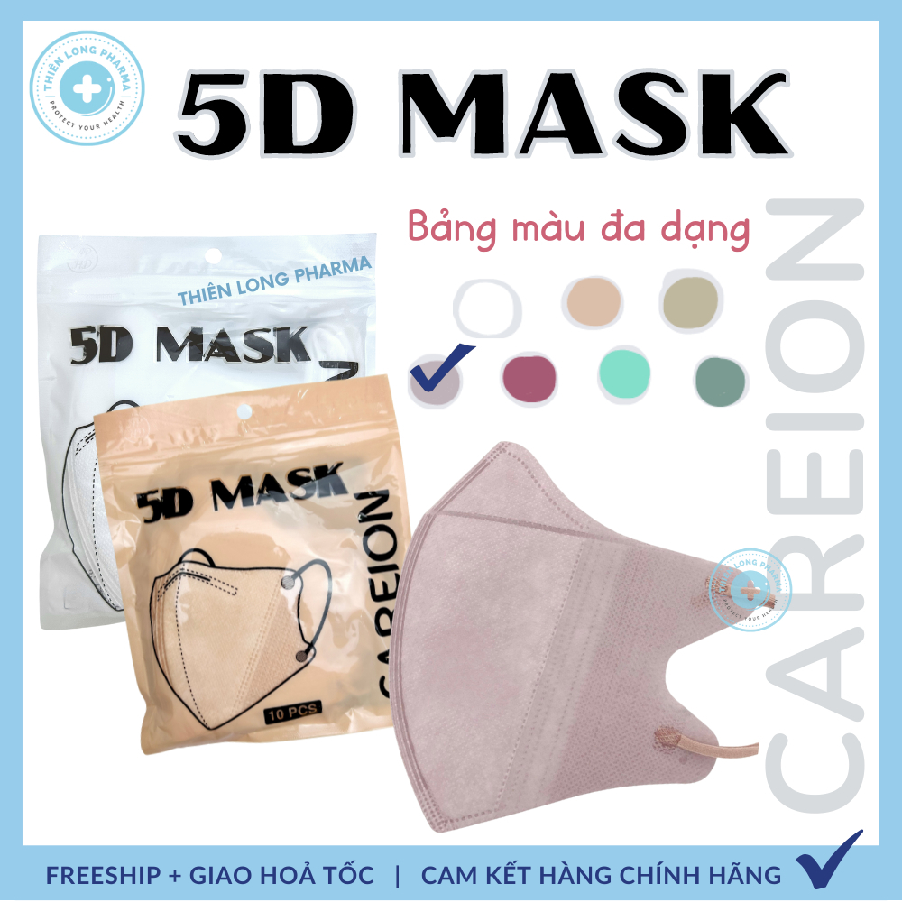 Khẩu trang 5D Thái Lan, mask CAREON kháng khuẩn, nhiều màu lạ siêu đẹp, combo 200 chiếc
