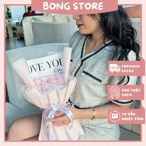 Bó hoa sáp 11 bông xinh xắn kèm túi làm quà tặng, 14/2, 8/3, 20/10, 20/11