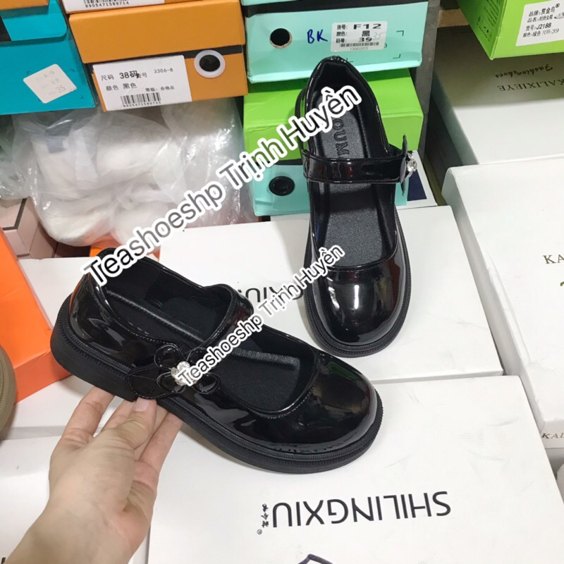 Giày lolita đi học da mềm  xinh,giày đốc cao gót 3cm quai dán quảng châu,giày búp bê quai ngang mũi tròn