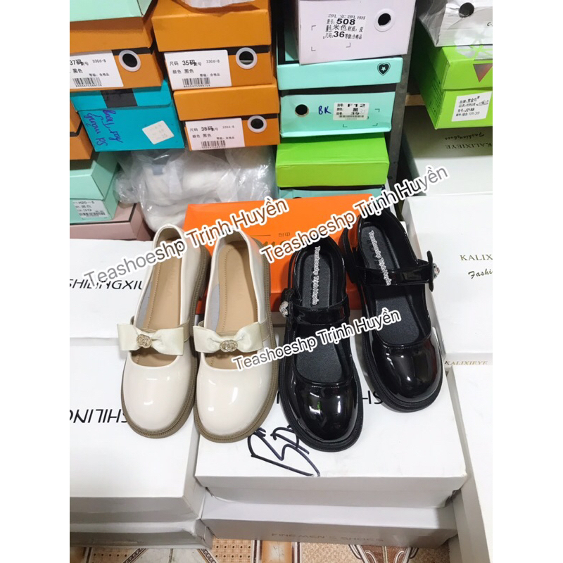 Giày lolita đi học da mềm  xinh,giày đốc cao gót 3cm quai dán quảng châu,giày búp bê quai ngang mũi tròn