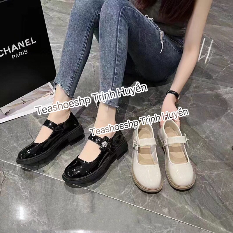 Giày lolita đi học da mềm  xinh,giày đốc cao gót 3cm quai dán quảng châu,giày búp bê quai ngang mũi tròn