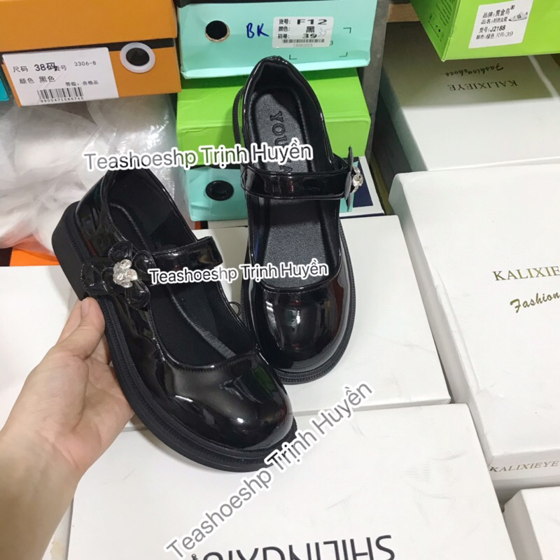 Giày lolita đi học da mềm  xinh,giày đốc cao gót 3cm quai dán quảng châu,giày búp bê quai ngang mũi tròn