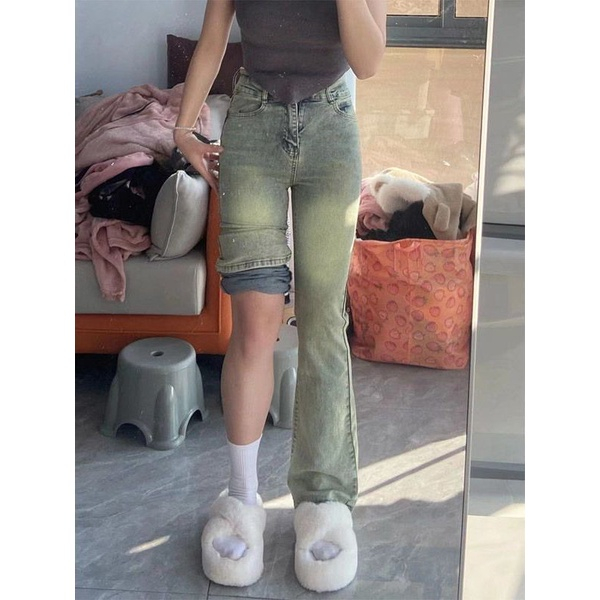 Quần Bò Nữ Ống Loe , Quần Jeans Nữ Ống Loe Che Khuyết Điểm Xanh Bạc Phong Cách Đường Phố  TL41