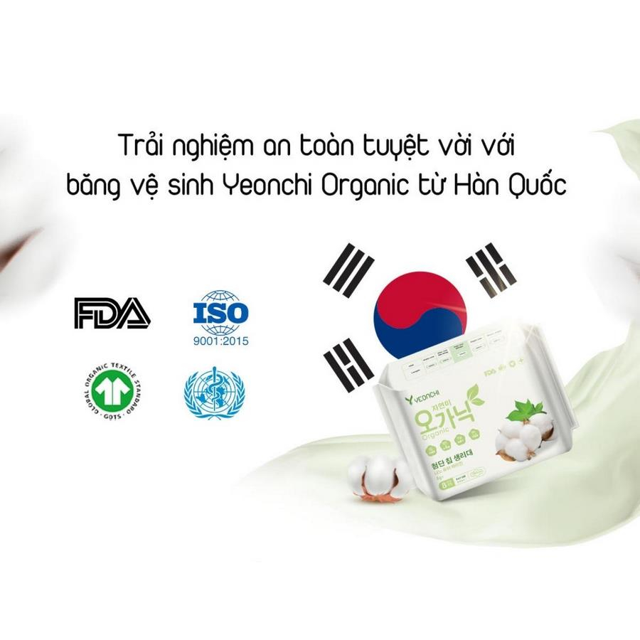 Băng vệ sinh Yeonchi Organic sợi bông organic siêu thấm hút siêu mỏng chỉ 0.1cm
