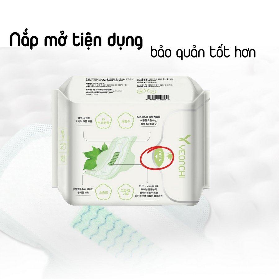 Băng vệ sinh Yeonchi Organic sợi bông organic siêu thấm hút siêu mỏng chỉ 0.1cm