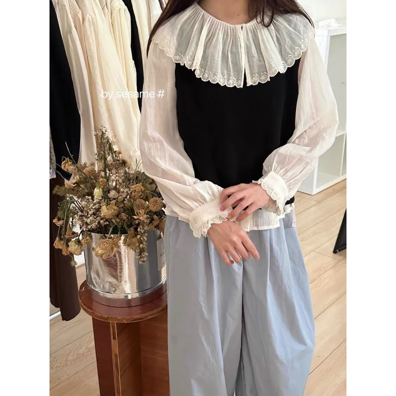 Áo sơ mi cổ bèo tròn ☕️