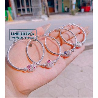  Vòng tay mèo kitty cho bé gái thân vòng dày dặn chắc chắn - Lắc tay trẻ em bạc ta 