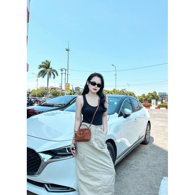 Áo 3 lỗ mũ + chân váy midi cago túi hộp thô gió Zara xuất A245 C041