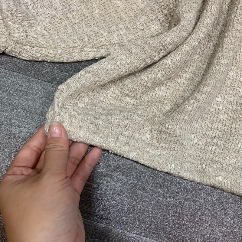 Áo Croptop Len Dệt DREA MY MINX Xuất Nhật Màu Be Cổ Thuyền Tay Lỡ Bồng - Size 3L