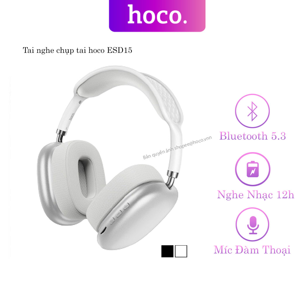 Tai Nghe Chụp Tai Hoco ESD15, Bluetooth V5.3, Chống Ồn, 12h Nghe Thoại , Kết Nối 10m - 100% Hàng Chính Hãng