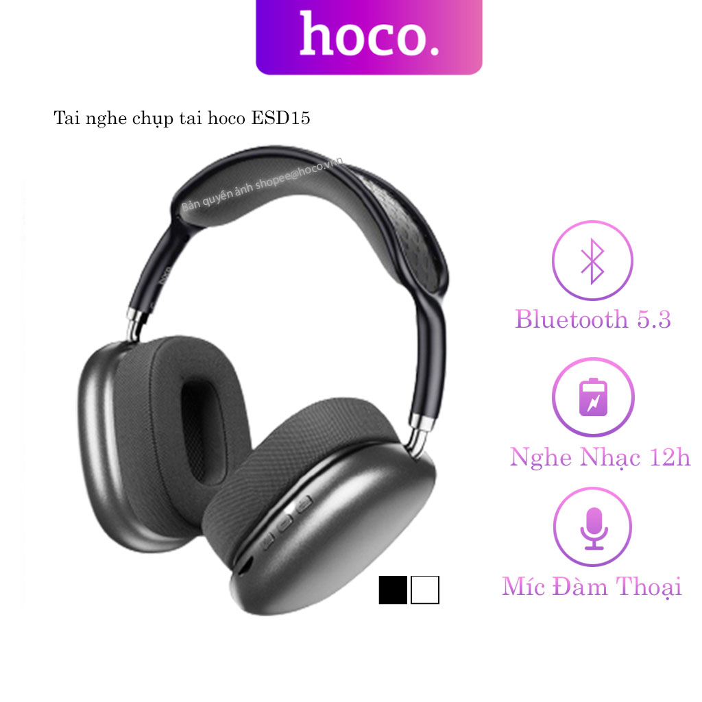 Tai Nghe Chụp Tai Hoco ESD15, Bluetooth V5.3, Chống Ồn, 12h Nghe Thoại , Kết Nối 10m - 100% Hàng Chính Hãng