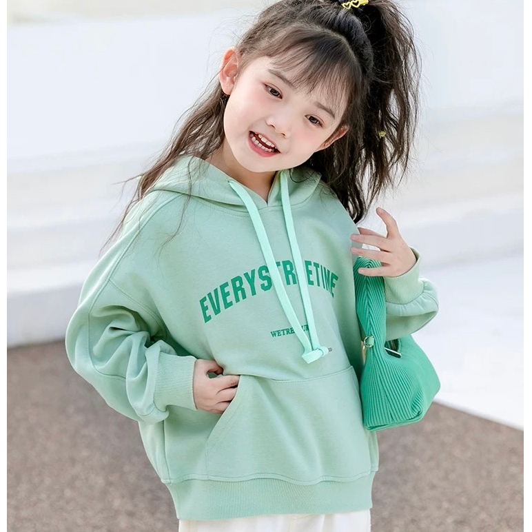 Áo nỉ có mũ, áo nỉ hoodie cho bé gái in chữ 5D thiết kế đơn giản dễ mặc