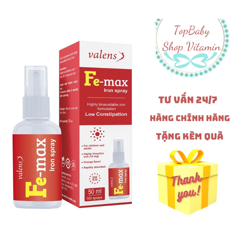 Sắt xịt Fe-max bổ máu hấp thu nhanh,dạng xịt tiện lợi sử dụng nhanh