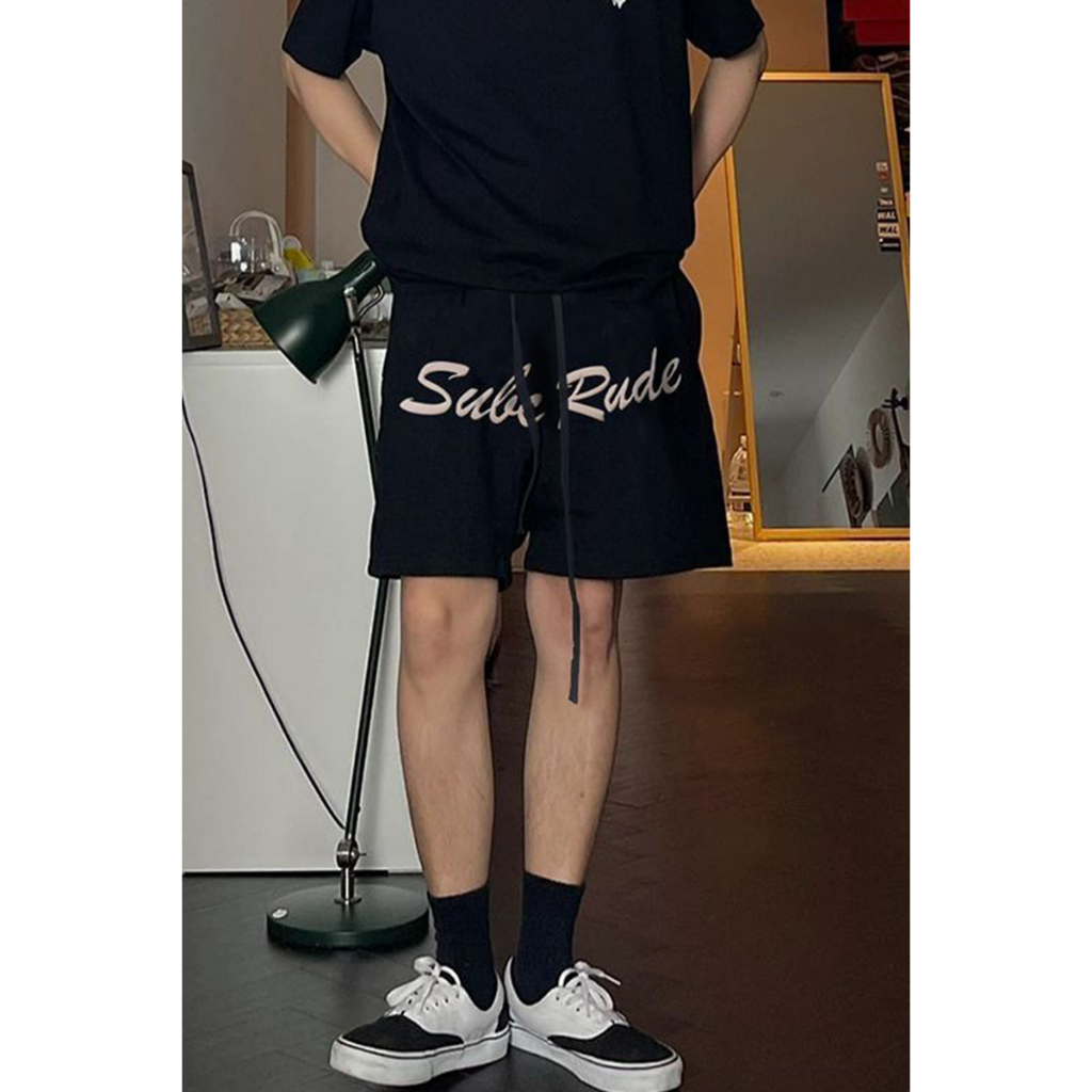 Quần Thun Ngố Nam Họa Tiết Nổi SUBC RUDE HeiLit Short Nỉ Đùi Dày Dặn Có Túi Kết Hợp Dây Rút