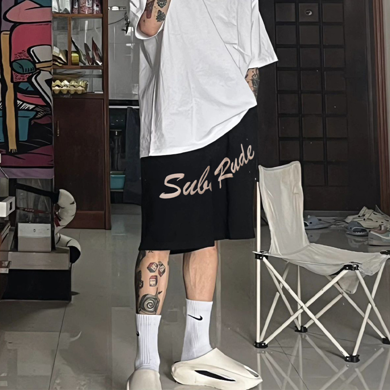 Quần Thun Ngố Nam Họa Tiết Nổi SUBC RUDE HeiLit Short Nỉ Đùi Dày Dặn Có Túi Kết Hợp Dây Rút