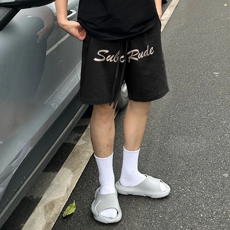 Quần Thun Ngố Nam Họa Tiết Nổi SUBC RUDE HeiLit Short Nỉ Đùi Dày Dặn Có Túi Kết Hợp Dây Rút