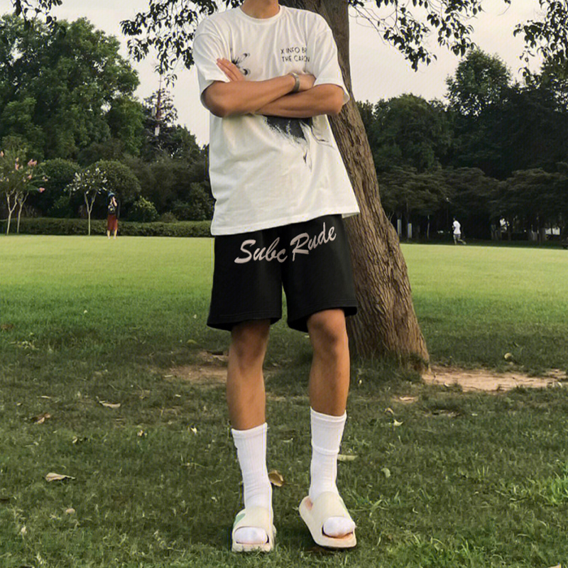 Quần Thun Ngố Nam Họa Tiết Nổi SUBC RUDE HeiLit Short Nỉ Đùi Dày Dặn Có Túi Kết Hợp Dây Rút