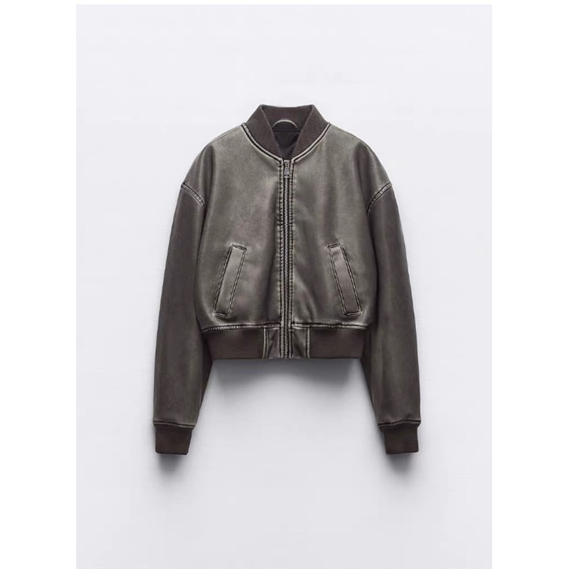 Áo khoác da bomber dáng ngắn Zara xuất A246