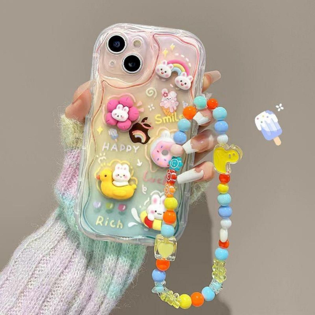 Ốp lưng iphone viền nổi gắn charm bánh kèm dây xsmax, x/xs, 11, 11promax, 12 ,12promax, 13, 13promax, 14promax