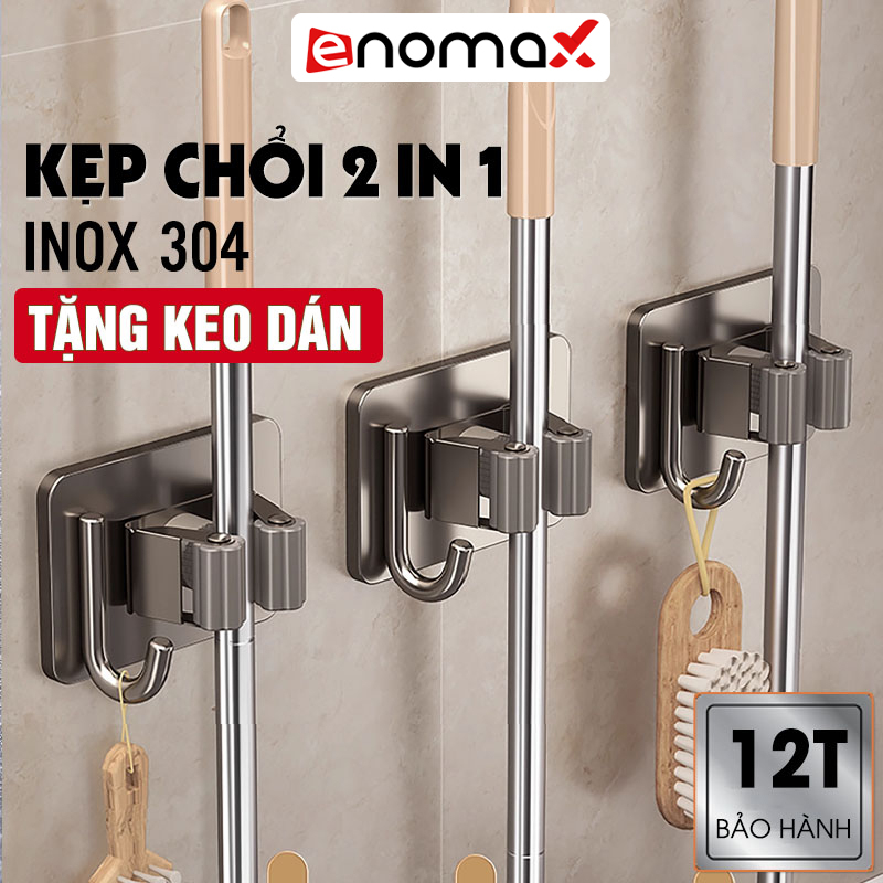 Móc treo cây lau nhà, kẹp chổi dán tường inox 304 đa năng cao cấp chống gỉ, miễn phí keo dán, chịu lực 20kg 