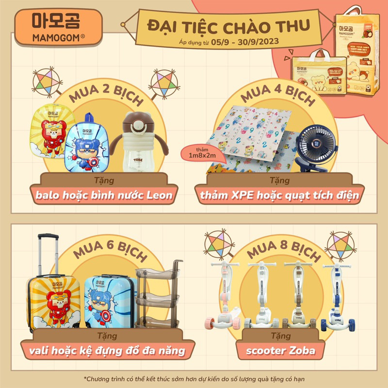 COMBO 2 thùng Bỉm (8 bịch) Mamogom Kèm Quà tặng