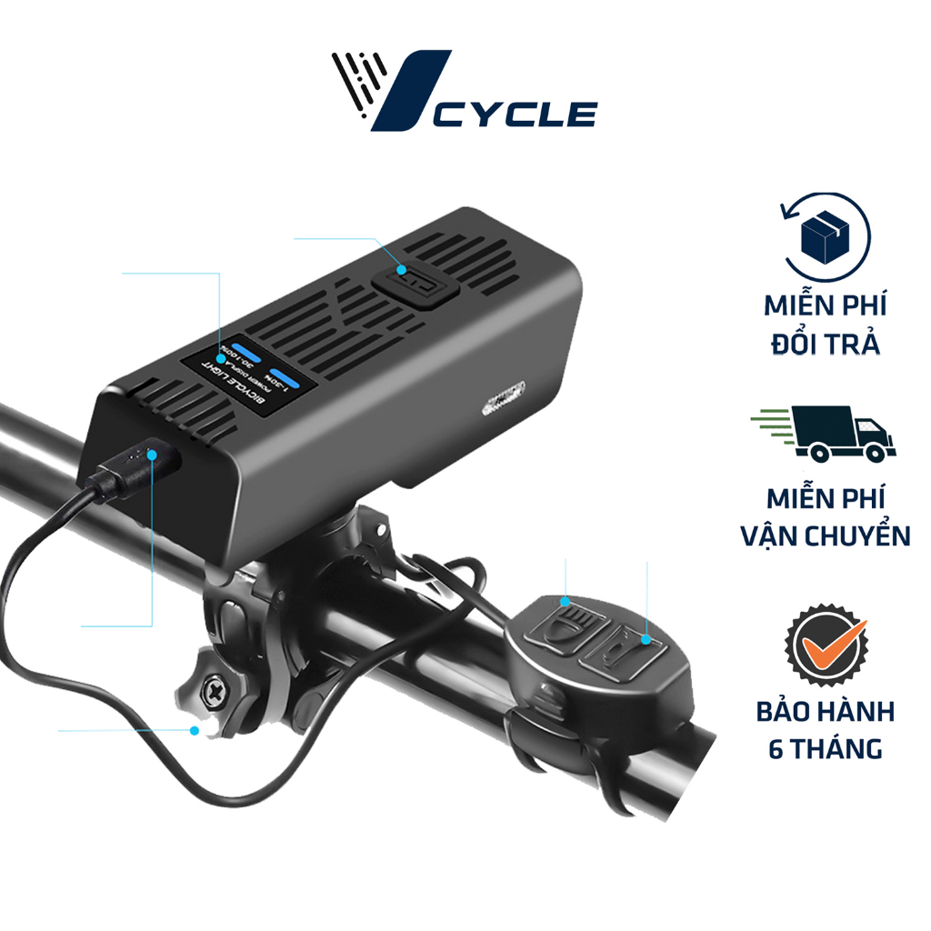 Đèn còi xe đạp MT-007 | Đèn xe đạp siêu sáng kết hợp còi 4 kiểu chuông, Đèn chống nước, sạc USB
