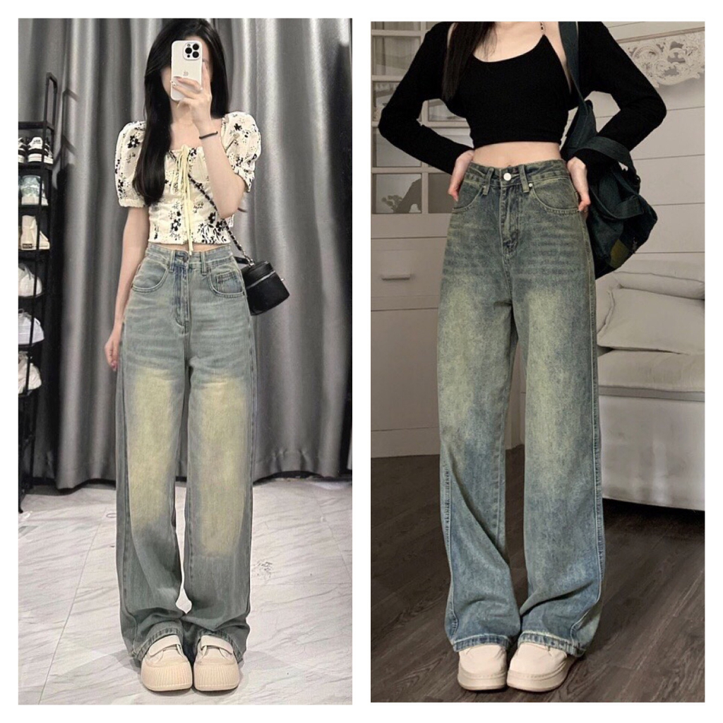 Quần Jeans Nữ Ống Suông Xanh Mài , Quần Bò Nữ Ống Rộng Phong Cách Đường Phố TL28 | BigBuy360 - bigbuy360.vn