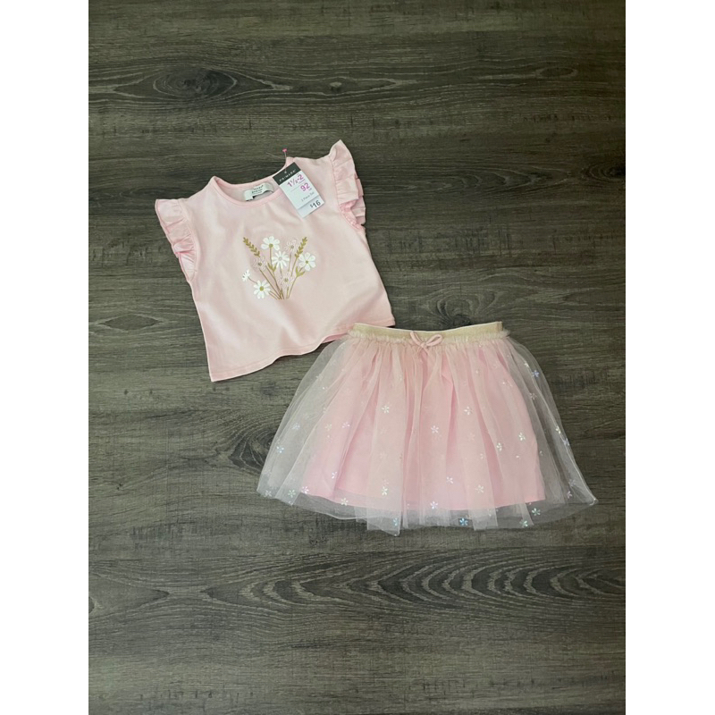 Bộ set áo hồng hoa kèm chân váy tutu xoè bé gái