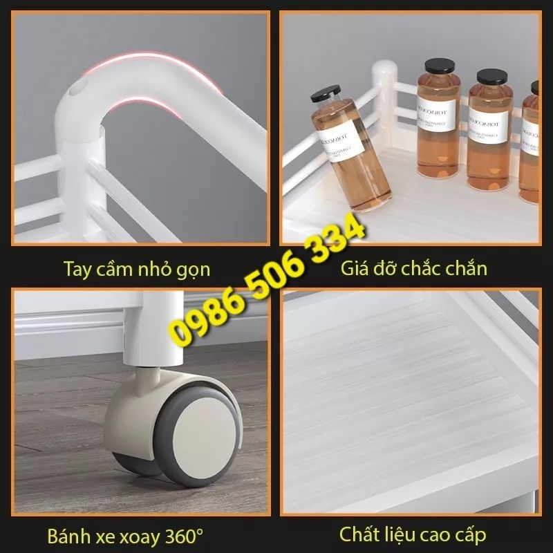 Xe đẩy 3 tầng cao cấp có thùng rác kèm chậu nước - Hàng nhập khẩu cao cấp