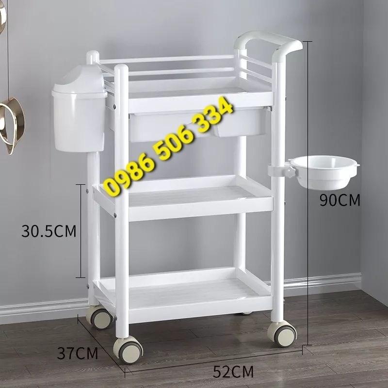 Xe đẩy 3 tầng cao cấp có thùng rác kèm chậu nước - Hàng nhập khẩu cao cấp