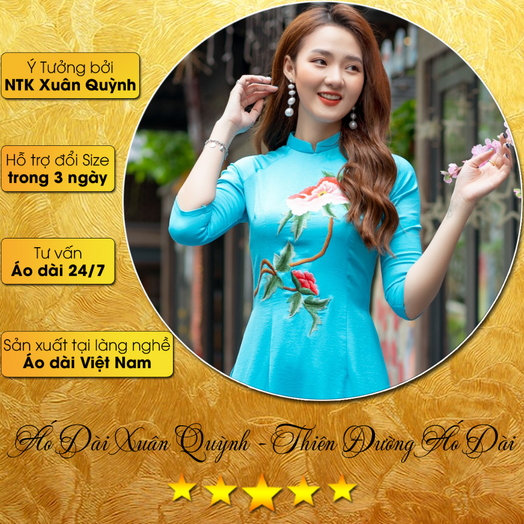 Áo Dài Hoạ Tiết Hoa Nhí Đỏ Duyên Dáng, Thanh Lịch Lụa Habutai Mềm Mại K77 - Áo Dài Xuân Quỳnh